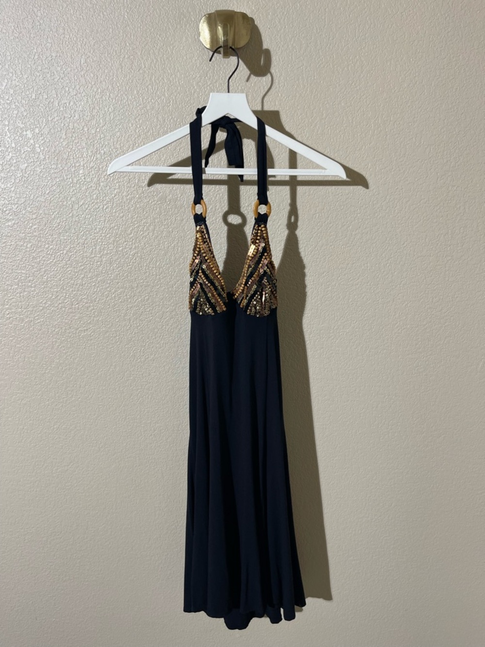 NWT Parah Black Halter Maxi Dress with Gold Sequin Bodice